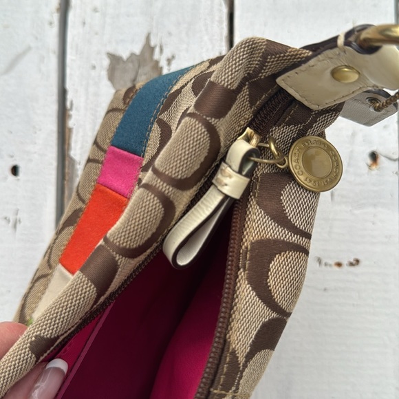 Coach Signature Logo Multicolor Stripe Baguette Purse - Picture 5 of 7
